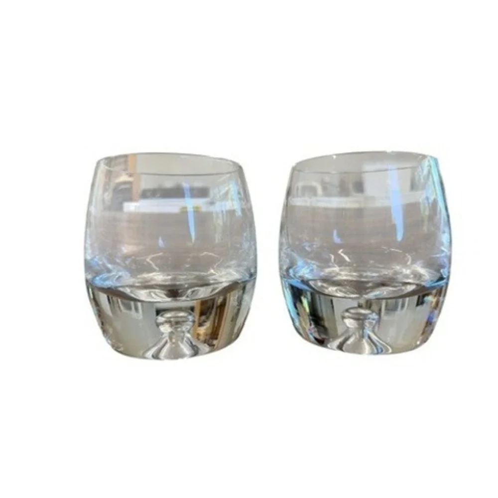 Set of 2 Heavy Base Crystal Whiskey Glasses with Controlled Bubble 3.5in